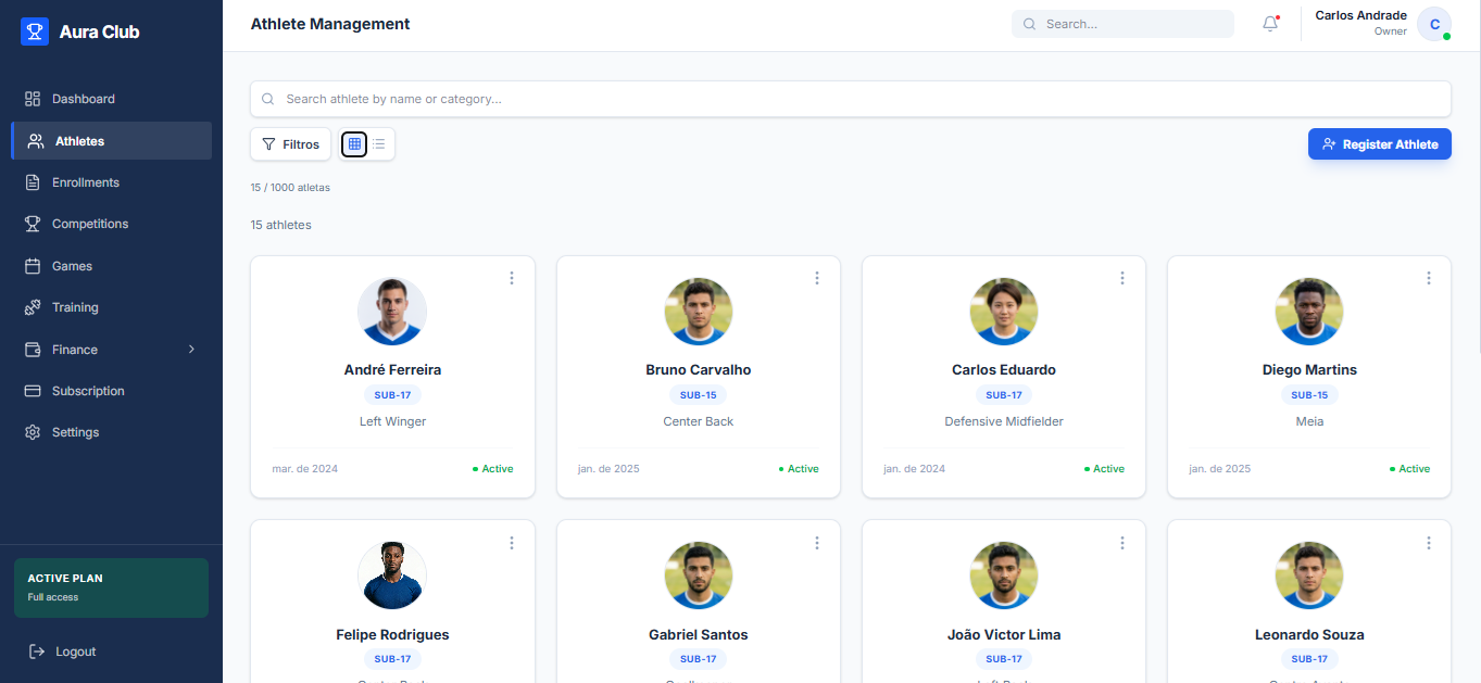Aura Club Manager - Athlete Management