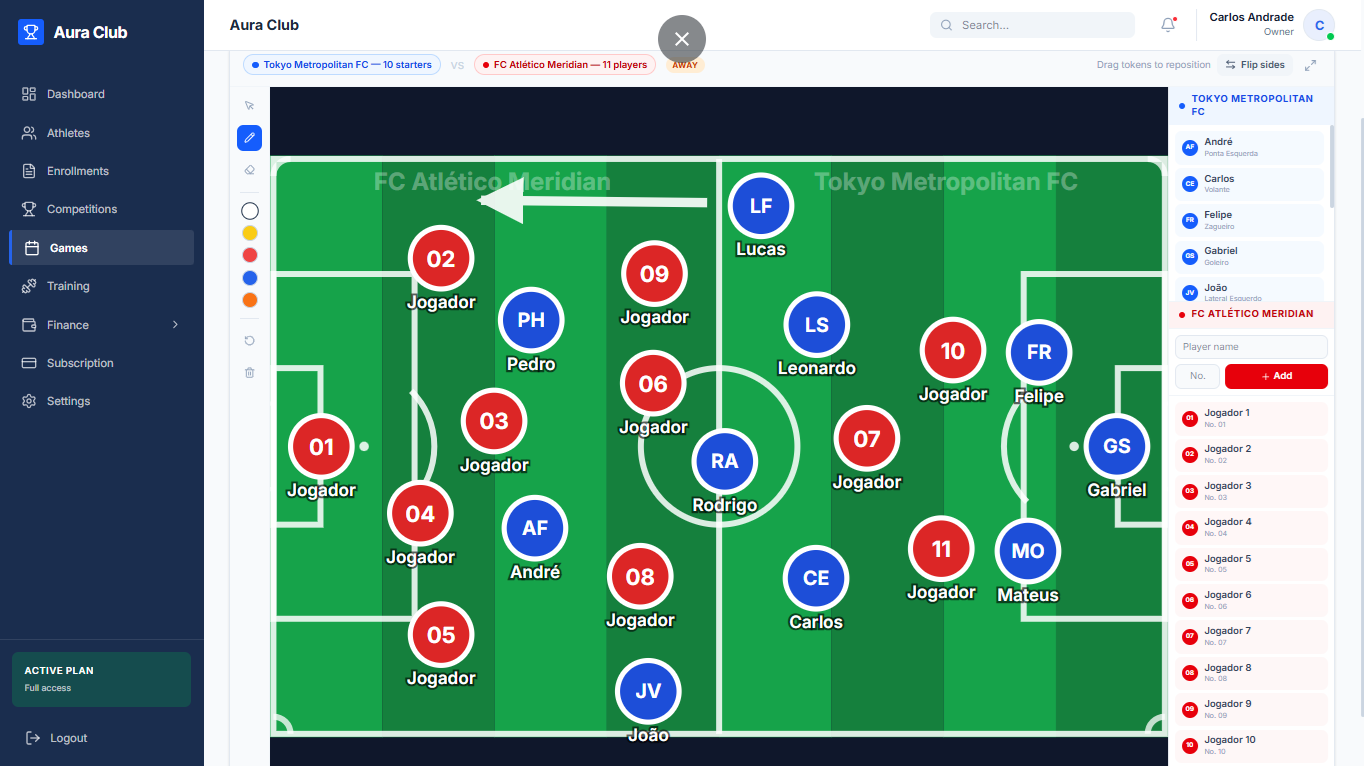 Aura Club Manager - Tactical Board